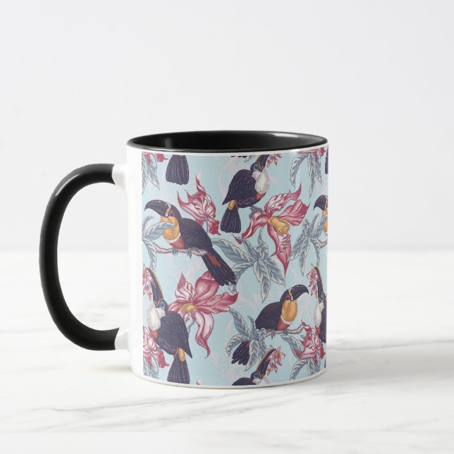 Toucans mit exotischen Blumen Tasse (Links)