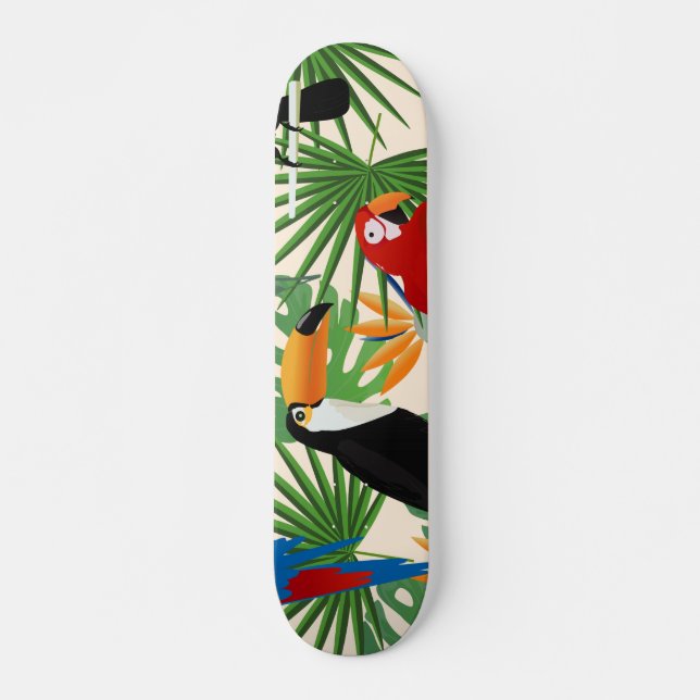 Toucans & Parrots Muster Skateboard (Vorne)