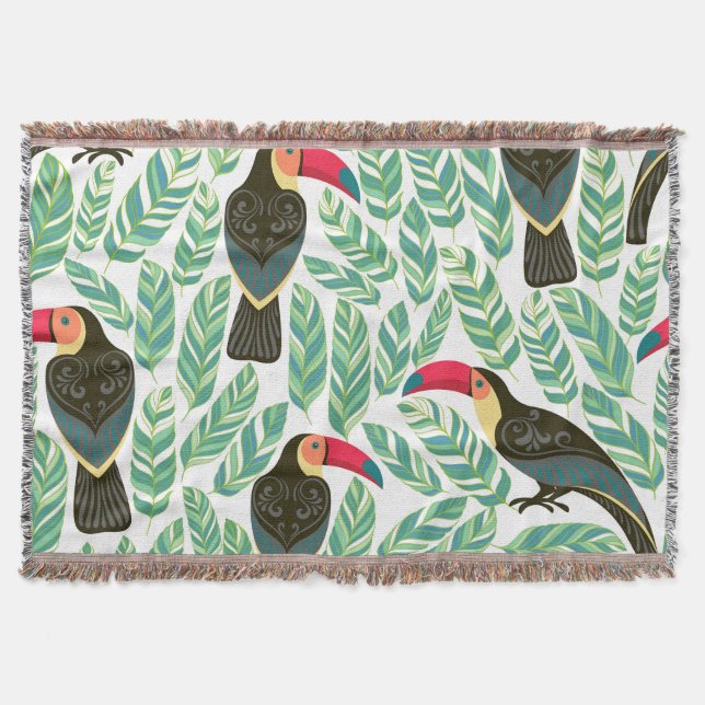 Toucans, tropische Blätter, dekorative Muster. Decke (Vorderseite)