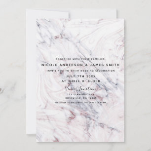 Touch der Rose Weißgraue Marmor Swirl Chic Hochzei Einladung