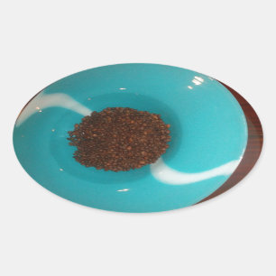 Touch des Meeres: Eine Cyan Bowl of Coffee Ovaler Aufkleber
