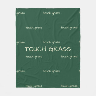 Touch Grass Minimalist Sage Green Fleece Blanket -