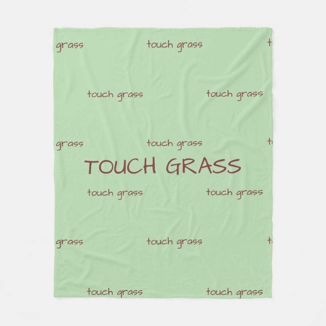 Touch Grass Minimalist Sage Green Fleece Blanket - (Vorderseite)