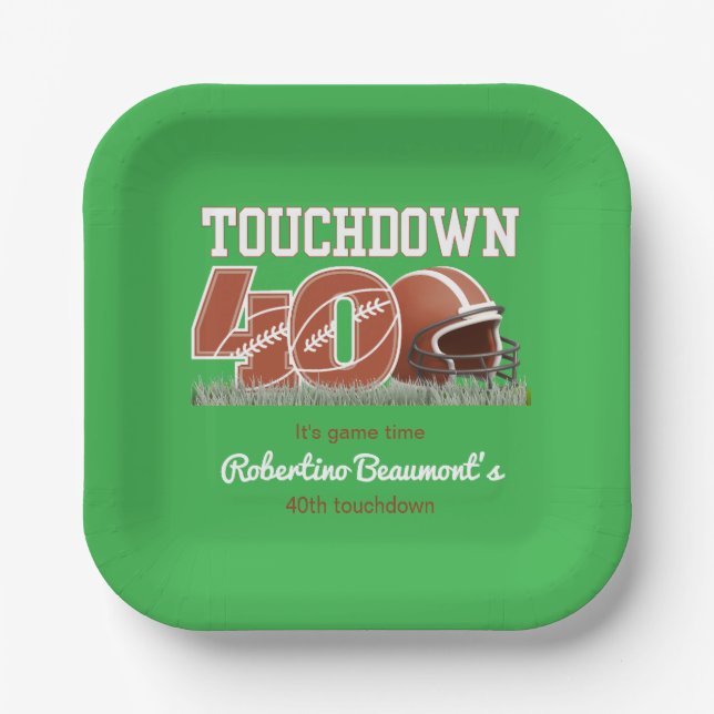 Touchdown 40 Funny Football 40. Geburtstag Pappteller (Vorderseite)