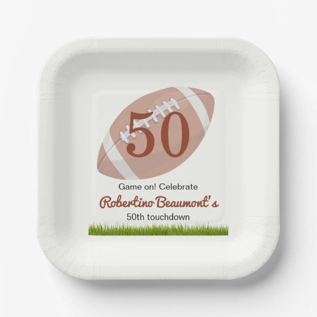 Touchdown 50 Funny Football 50. Geburtstag Pappteller (Vorderseite)