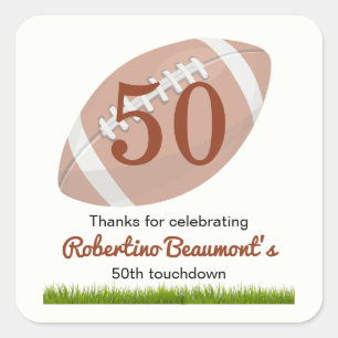 Touchdown 50 Funny Football 50. Geburtstag Quadratischer Aufkleber