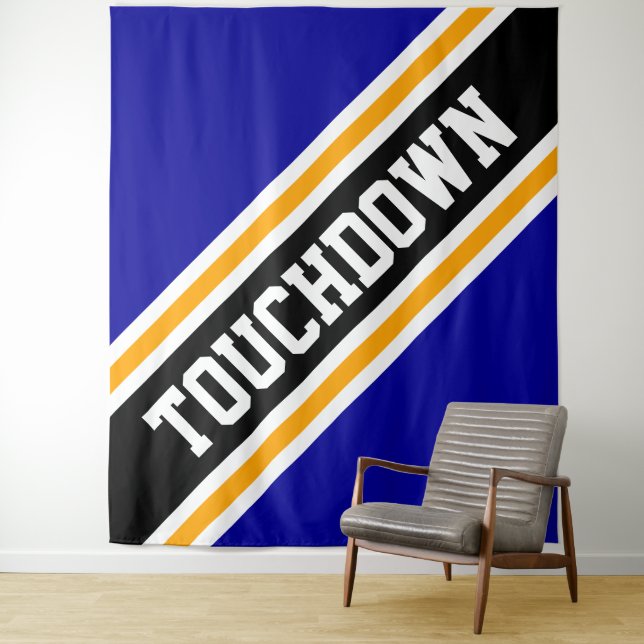 TOUCHDOWN Bold Navy Blue Yellow White Stripes Wandteppich (Beispiel)