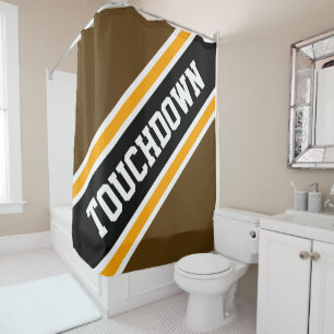 TOUCHDOWN Braungelbe schwarze Racing Streifen Duschvorhang