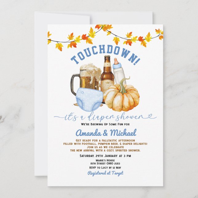 Touchdown es ist ein Windeln Dusche Pumpkin Bierfa Einladung (Vorderseite)