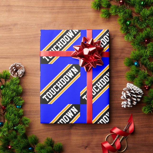 TOUCHDOWN Fette königliche blaue schwarze Fußballs Geschenkpapier (Feiertagsgeschenk)