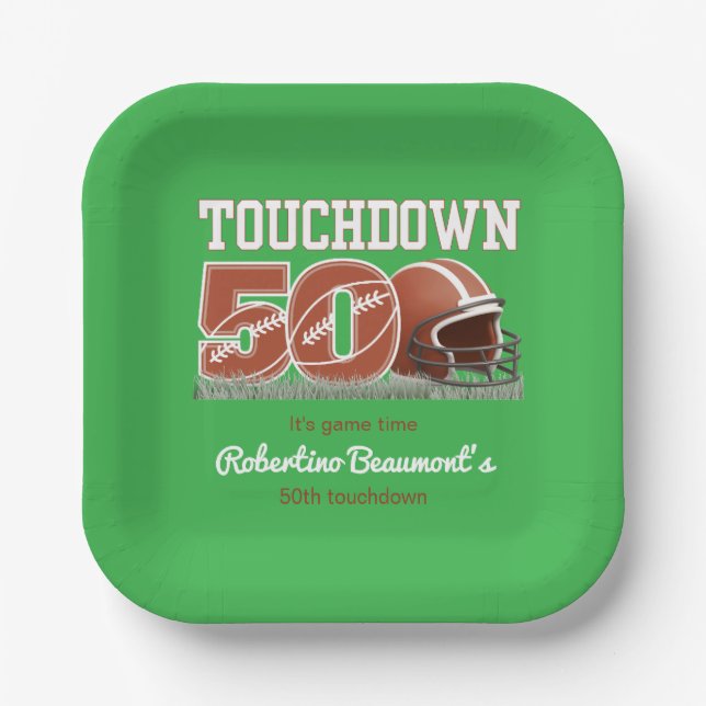Touchdown Fünfzig Lustiger Fußball 50. Geburtstag Pappteller (Vorderseite)