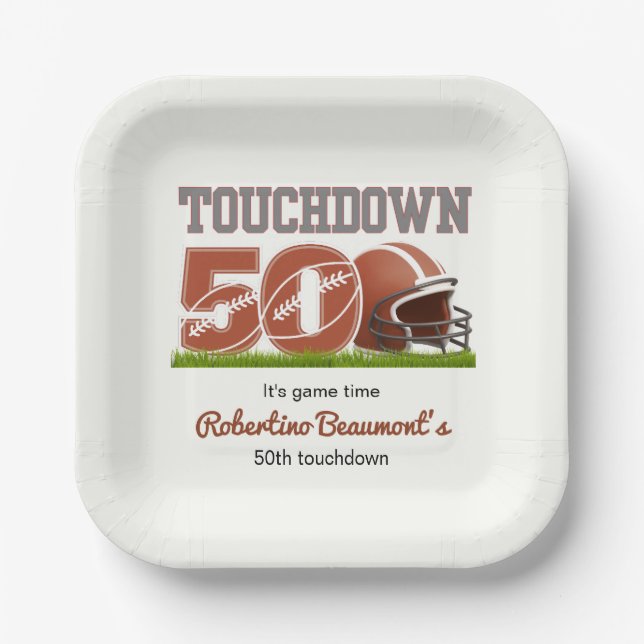 Touchdown Fünfzig Lustiger Fußball 50. Geburtstag Pappteller (Vorderseite)