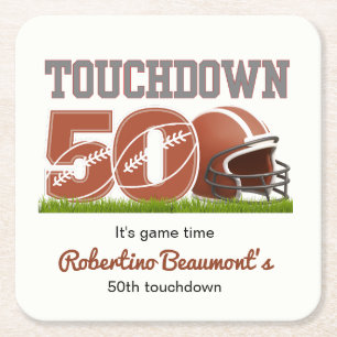 Touchdown Fünfzig Lustiger Fußball 50. Geburtstag Rechteckiger Pappuntersetzer