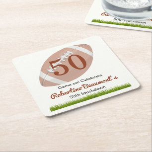 Touchdown Fünfzig Lustiger Fußball 50. Geburtstag Rechteckiger Pappuntersetzer