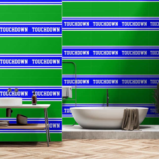 TOUCHDOWN Hellblau Weiß Grün Racing Streifen Tapete (Badezimmer)