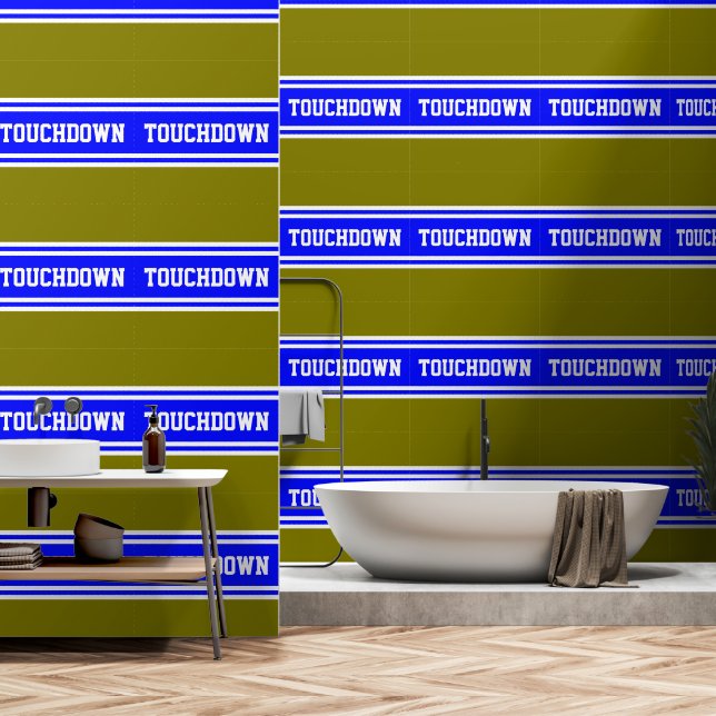 TOUCHDOWN Hellblau Weiß Oliv Rennstreifen Tapete (Badezimmer)