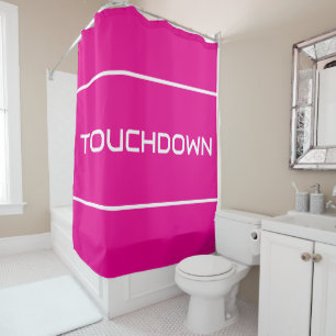 TOUCHDOWN Moderne weiße Textstreifen auf hellrosa Duschvorhang