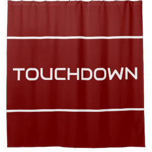TOUCHDOWN Moderne weiße Textstreifen auf kräftigem Duschvorhang
