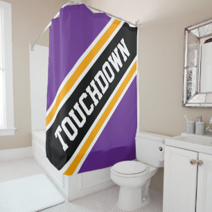 TOUCHDOWN Royal Lila Yellow Black Racing Stripes Duschvorhang