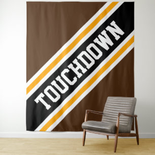 TOUCHDOWN Schwarz Orange Braun Football Streifen Wandteppich