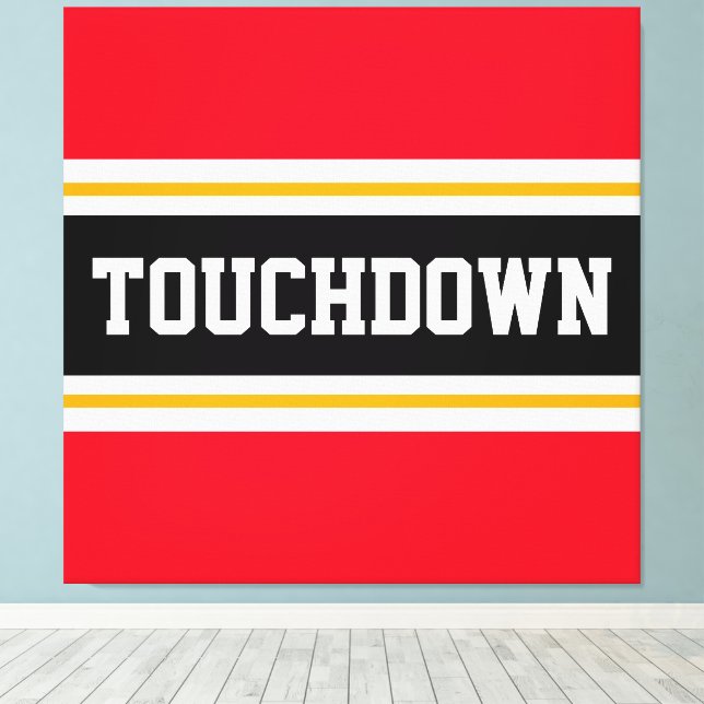 TOUCHDOWN Sporty Red Black Football Stripes Leinwanddruck (Insitu (Holzboden))