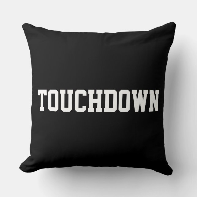 TOUCHDOWN Sporty White Football Text On Bold Black Kissen (Vorderseite)