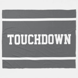TOUCHDOWN Sporty White Text Stripes On Deep Gray Fleecedecke