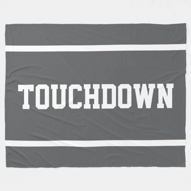 TOUCHDOWN Sporty White Text Stripes On Deep Gray Fleecedecke (Vorderseite (Horizontal))
