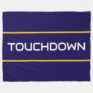 TOUCHDOWN Weißer Text Golden Orange Navy Streifen Fleecedecke