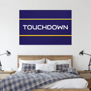 TOUCHDOWN Weißer Text Orange Navyblaue Streifen Leinwanddruck