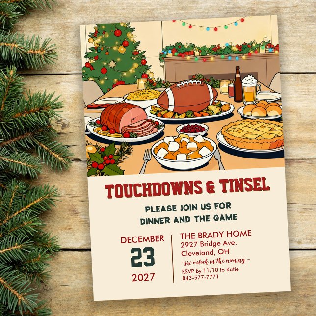Touchdowns and Tinsel Dinner Invitation Einladung (Von Creator hochgeladen)