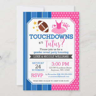 Touchdowns oder Tutus Blue Pink Gender Reveal Part Einladung