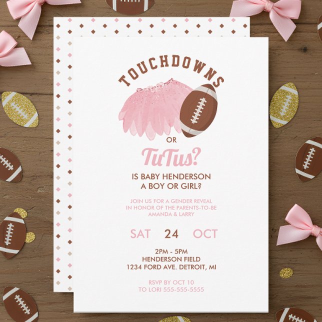 Touchdowns oder Tutus Football Geschlechterenthüll Einladung (Touchdowns or Tutus Gender Reveal Invitation)