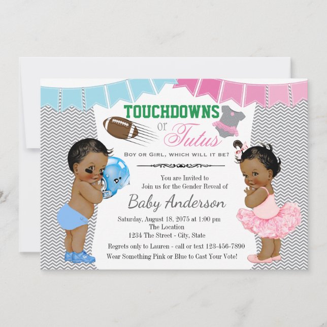 Touchdowns oder Tutus-Gender-Aufdeckung Einladung (Vorderseite)