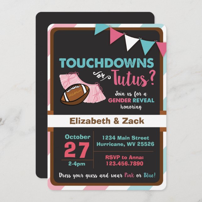 Touchdowns oder Tutus Gender Reveal Einladung (Vorne/Hinten)