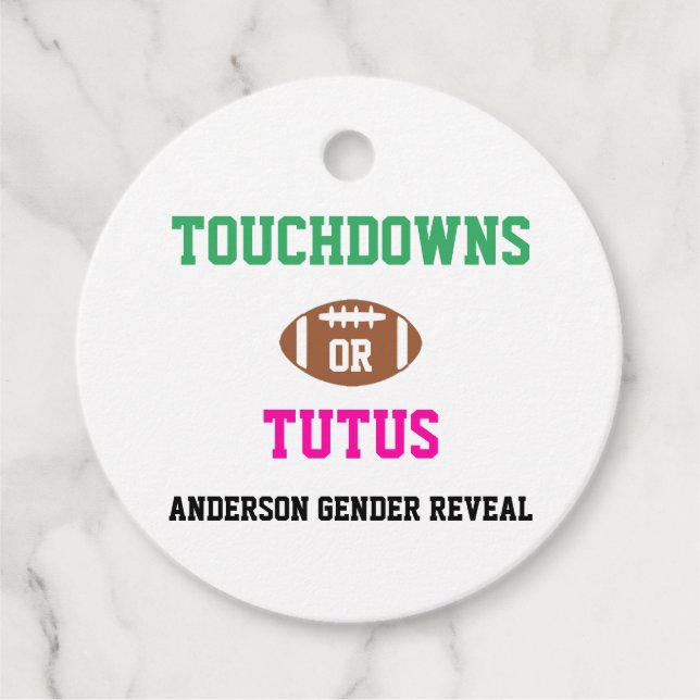 Touchdowns oder Tutus Gender Reveal Geschenkanhänger (Vorderseite)
