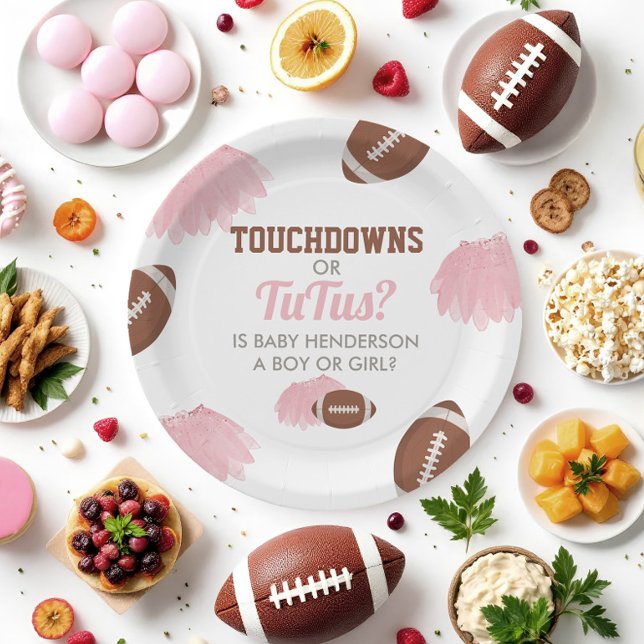Touchdowns oder Tutus Gender Reveal Pappteller (Touchdowns or Tutus Gender Reveal Paper Plates)