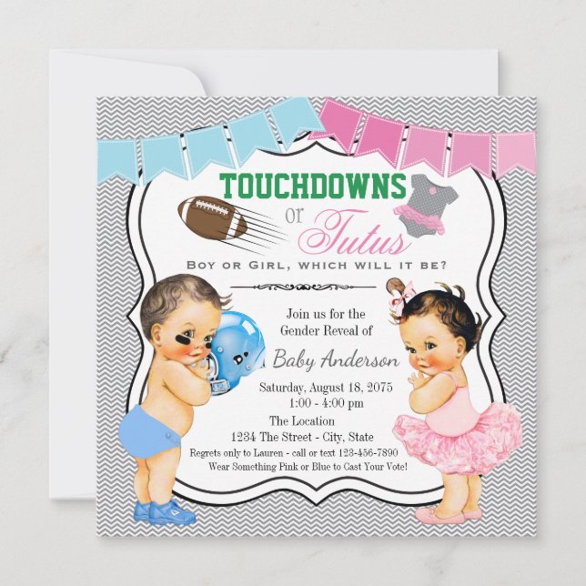 Touchdowns oder Tutus Gender Reveal Party Einladun Einladung (Vorderseite)