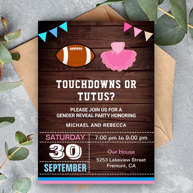 Touchdowns oder Tutus Gender Reveal Party Einladung (Von Creator hochgeladen)