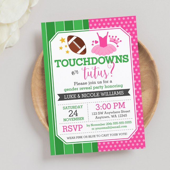 Touchdowns oder Tutus Gender Reveal Party Einladung (Von Creator hochgeladen)