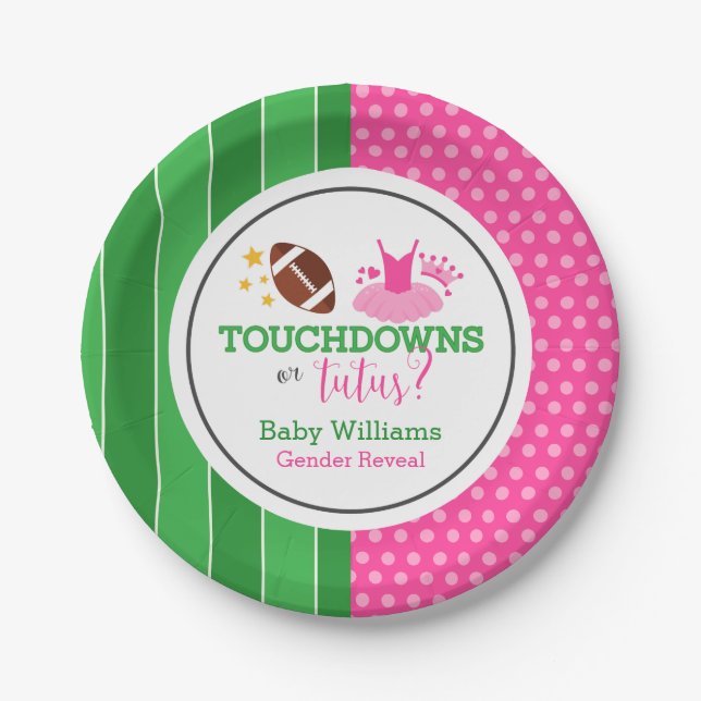 Touchdowns oder Tutus Gender Reveal Party Pappteller (Vorderseite)