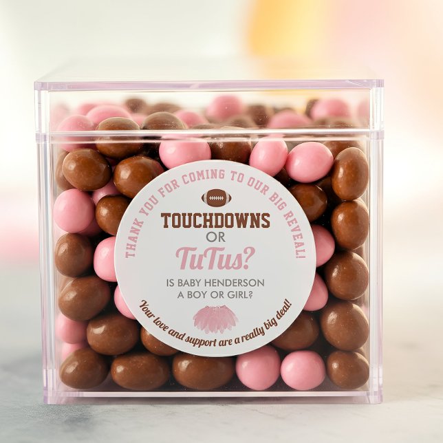 Touchdowns oder Tutus Gender Reveal Vielen Dank Runder Aufkleber (Touchdowns or Tutus Gender Reveal Thank You Sticker)