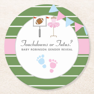 Touchdowns oder Tutus Geschlecht Enthüllungsfeier Runder Pappuntersetzer