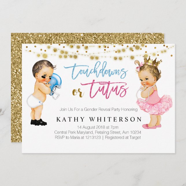 Touchdowns oder Tutus-Geschlecht offenbaren Einlad Einladung (Vorne/Hinten)