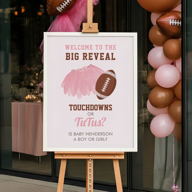 Touchdowns oder Tutus Geschlechter Willkommen Poster (Touchdowns or Tutus Gender Reveal Welcome Poster | Instant Download Gender Reveal Welcome Sign)