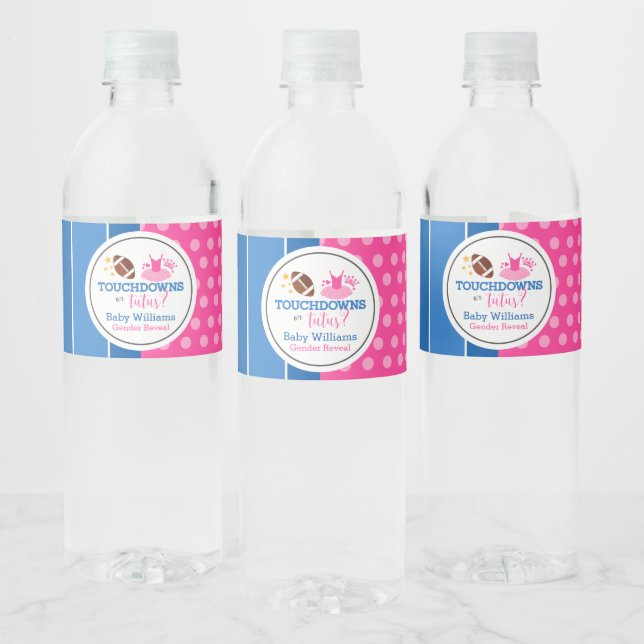 Touchdowns oder Tutus Pink Blue Gender Reveal Part Wasserflaschenetikett (Flaschen)