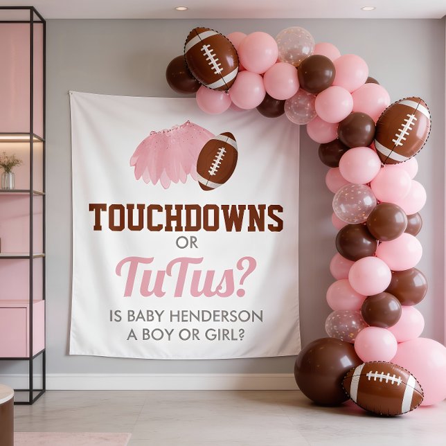 Touchdowns or Tutus Gender Reveal Backdrop Wandteppich (Touchdowns or Tutus Baby Gender Reveal Backdrop)