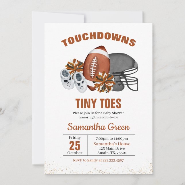 Touchdowns und Miny Toes Babydusche Einladung (Vorderseite)