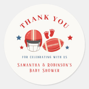 Touchdowns und Tiny Toes, Fußball-Babydusche Runder Aufkleber