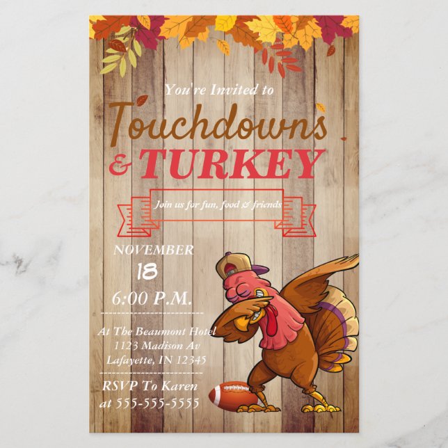 Touchdowns und Türkei Erntedank Einladung Flyer (Vorne)